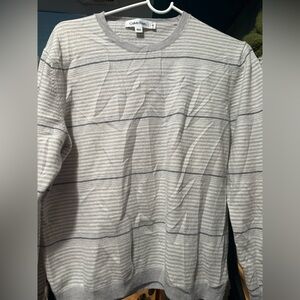Calvin Klein Women's 100% Marino Wool Gray Striped Crewneck Sweater